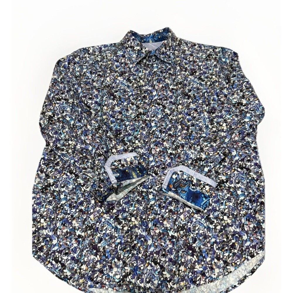 Robert Graham Mens Large Classic Fit Blue Geometric Floral Long Sleeve Button Up
